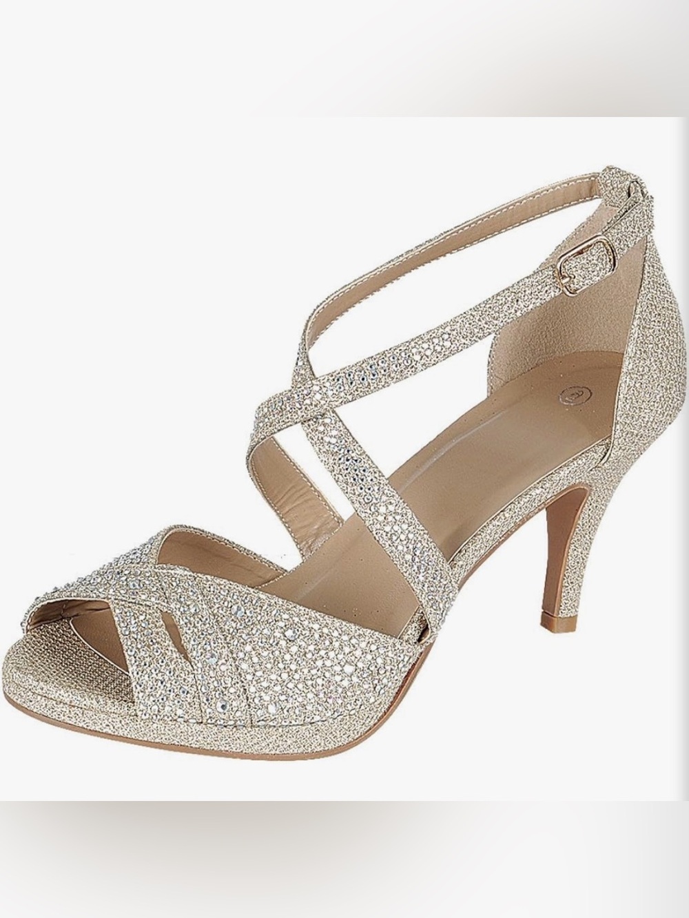 Elegant Women's Glitter Strappy Heels in Gold